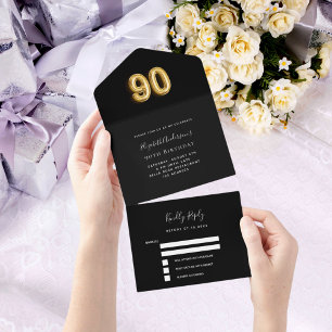 rsvp de ouro negro de 90 aniversário