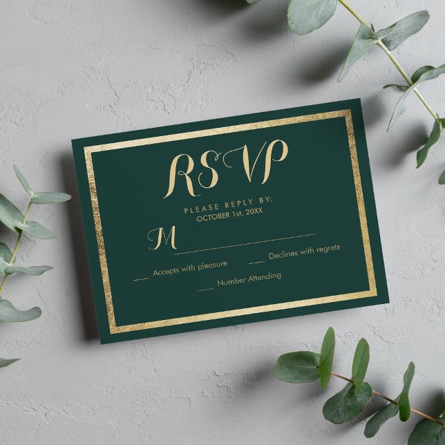 RSVP de ouro verde da floresta moderna Elegante (Elegant modern forest green faux gold RSVP)