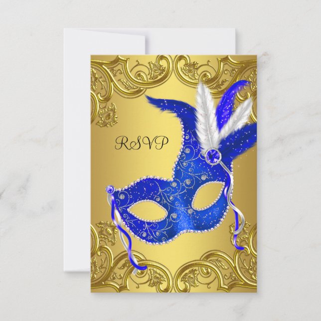 RSVP de Partido Mascarada Azul e Dourado (Frente)