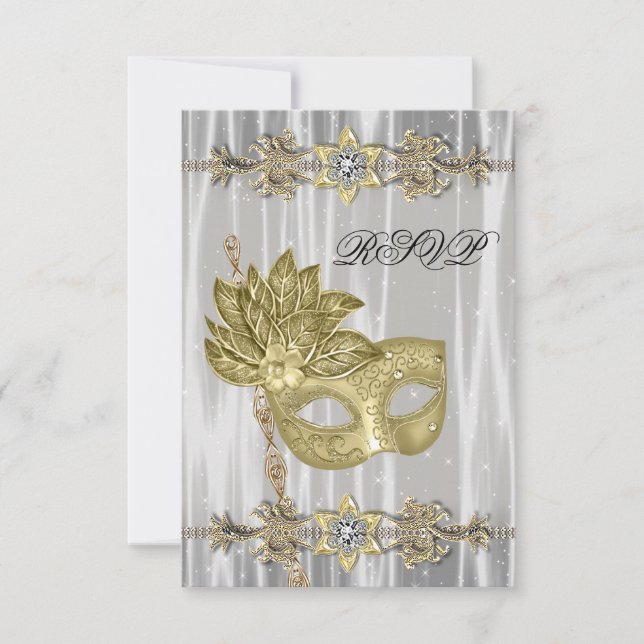 RSVP de Partido Mascarada Branco Dourado (Frente)