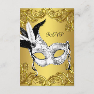 RSVP de Partido Mascarada Preto e Dourado