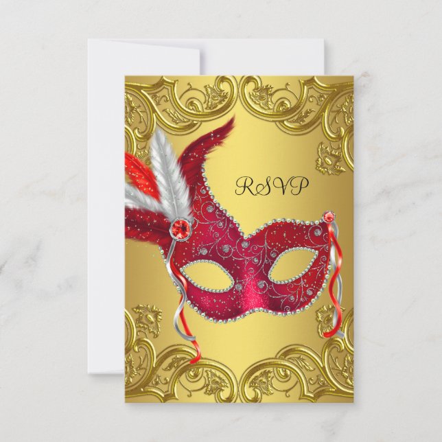 RSVP de Partido Mascarada Vermelho e Dourado (Frente)