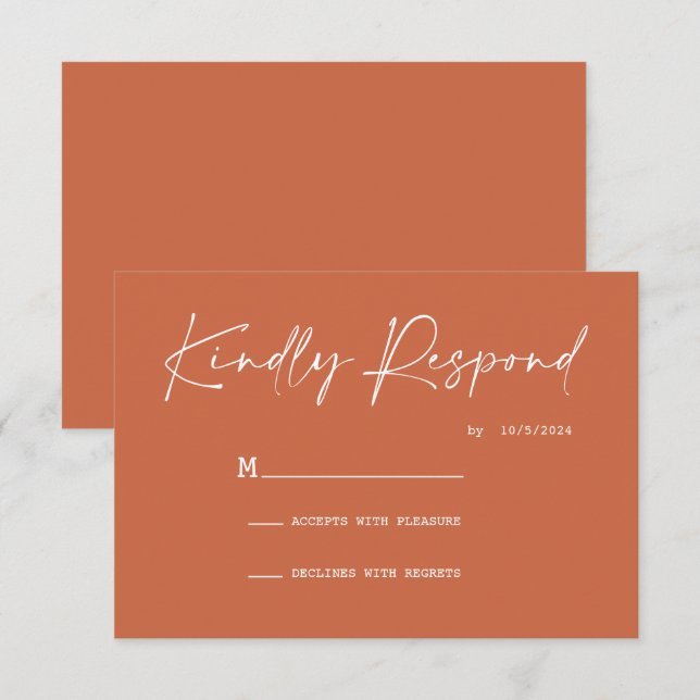 RSVP de Placa de Resposta Terracotta Elegante (Frente/Verso)