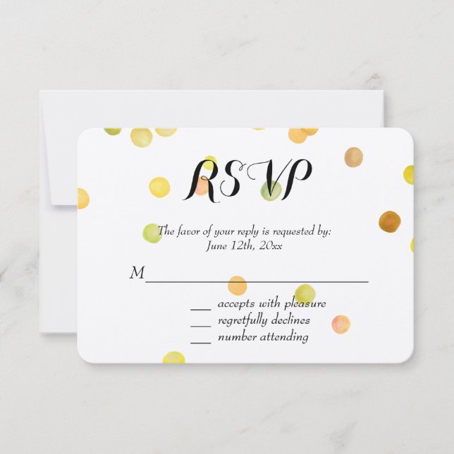 RSVP de Pontos de Confetti Amarelo Dourado (Frente)
