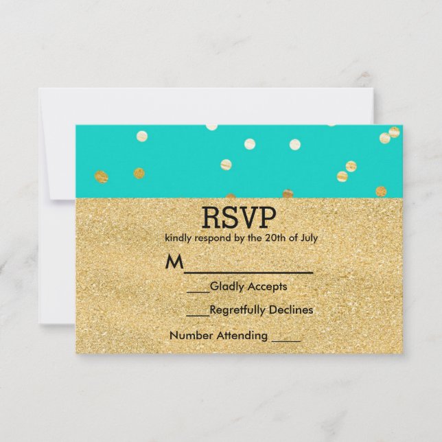 RSVP de Pontos de Confetti Azul e Dourado (Frente)