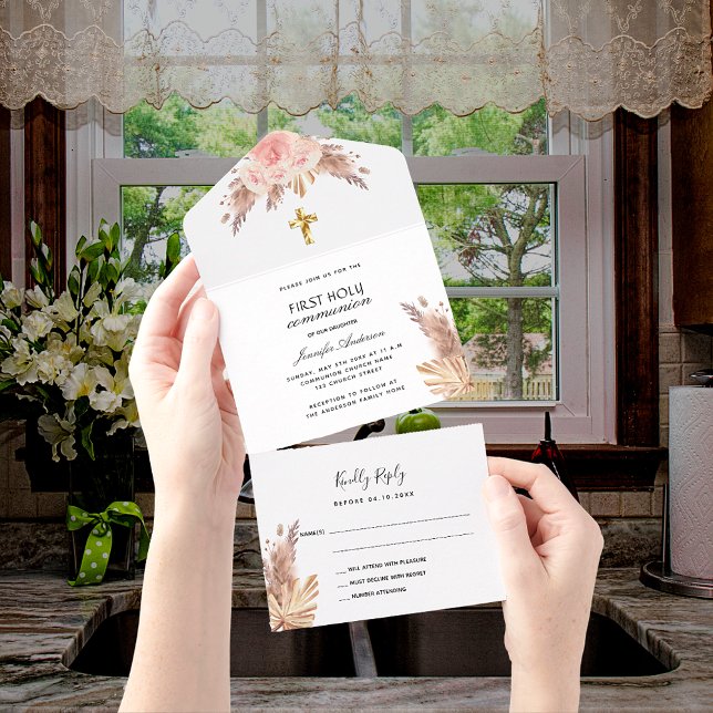 RSVP de primeira comunhão de rosa de gramado de pa (Criador carregado)