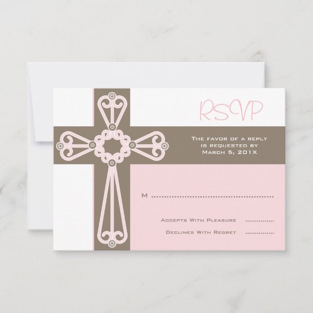 RSVP de Primeira Comunhão ou Batismo | Cor de Rosa (Frente)