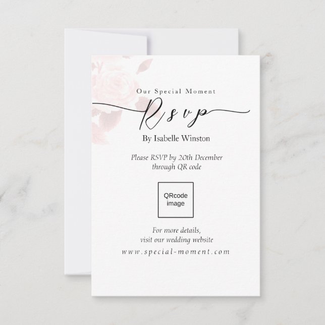 RSVP de QRcode de Casamento de Rosa de Chic Elegan (Frente)