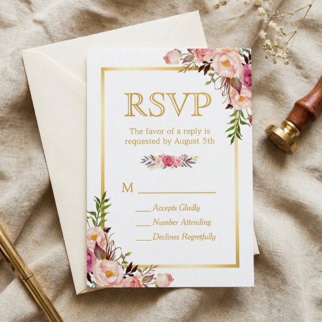 RSVP de Quadro Dourado das Flores Chic Elegantes (Criador carregado)
