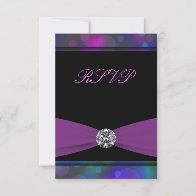 RSVP de Quinceanera Azul Verde Roxo (Frente)