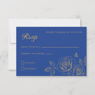 RSVP de Quinceañera Floral Azul Real e Dourado