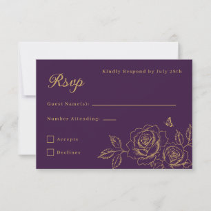 RSVP de Quinceañera Floral Roxa e Dourada