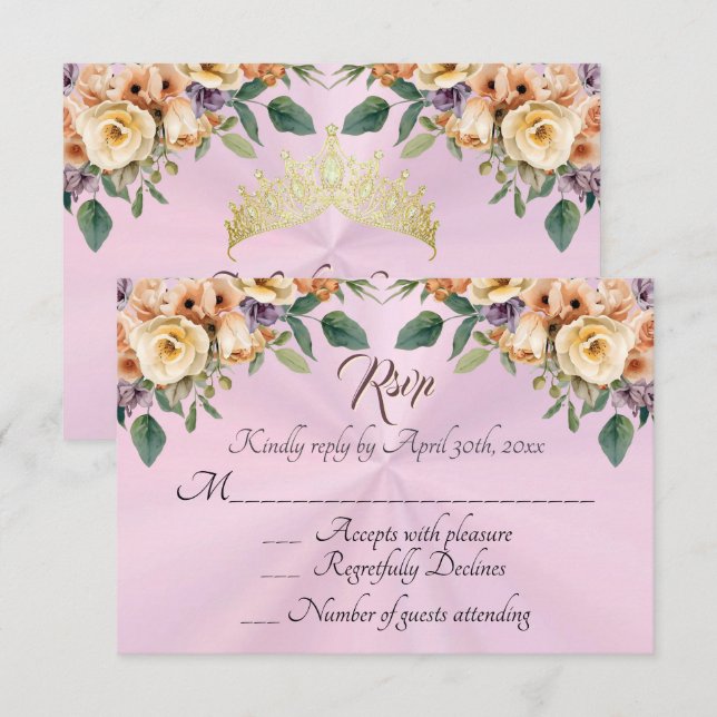 RSVP de Quinze Anos em Rosa Pastel com Floral (Frente/Verso)