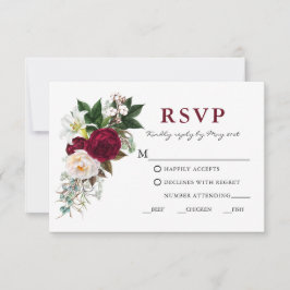 RSVP de refeição com flores de Borgonha em aquarel