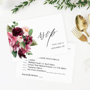RSVP de Refeição de 7 w Floral Rosa e Burgundy