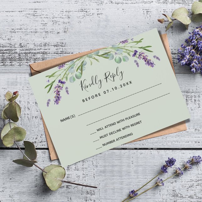 RSVP de resposta ao casamento verde da lavanda vio (Criador carregado)