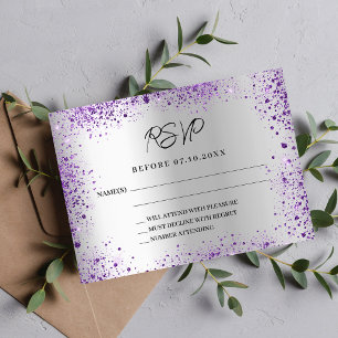 RSVP de resposta ao casamento violeta de prata