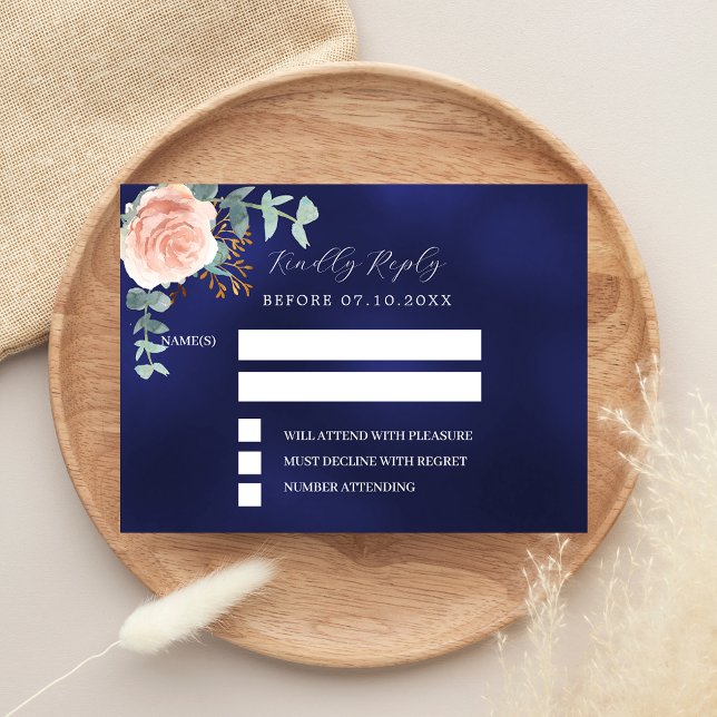 RSVP de resposta do casamento floral azul marinho  (Criador carregado)