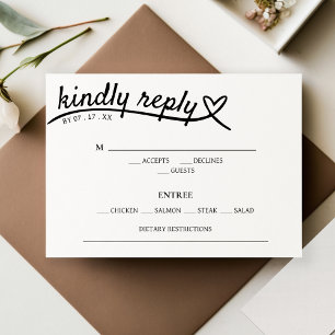 RSVP de Respostas Simples de Coração Branco e Pret