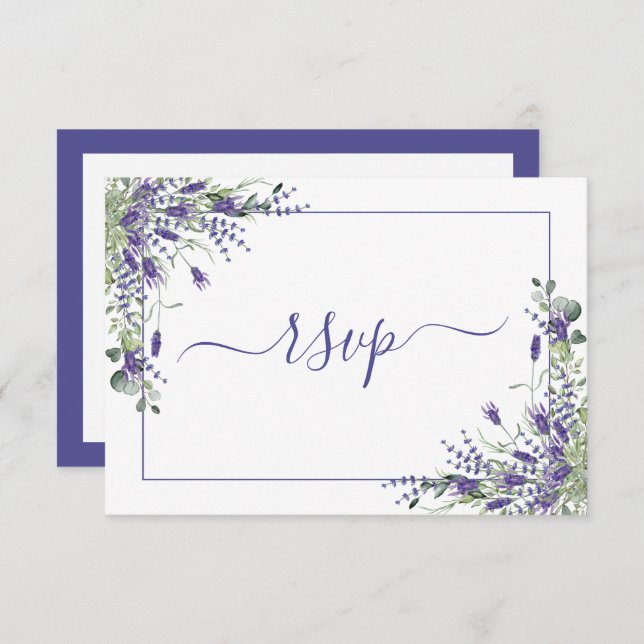 RSVP de Script Botânico Eucalyptus Lavanda Elegant (Frente/Verso)