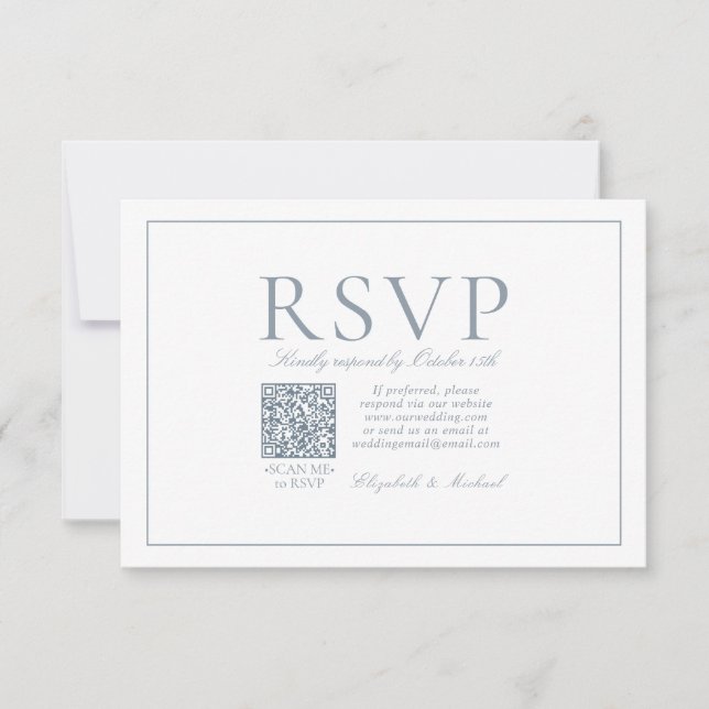 RSVP de Script Clássico Elegante de Código QR Dust (Frente)