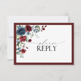 RSVP de Script de Aquarela Floral Azul do Marinho