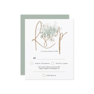RSVP de Script Dourado de Folhagem de Casamento de