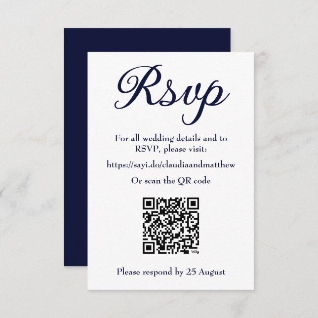 RSVP de Site de Casamento de marinho com Código QR (Frente/Verso)