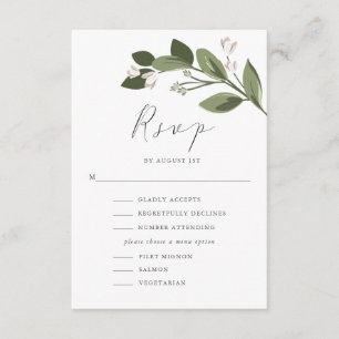RSVP de Sprigs Blushing com menu e retorno rosa