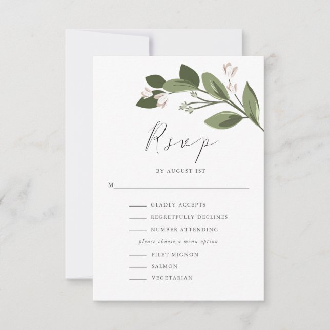 RSVP de Sprigs Blushing com menu e retorno rosa (Frente)
