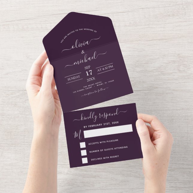 RSVP de Tipografia Moderna de Casamento de Púrpura (Aba destacável)