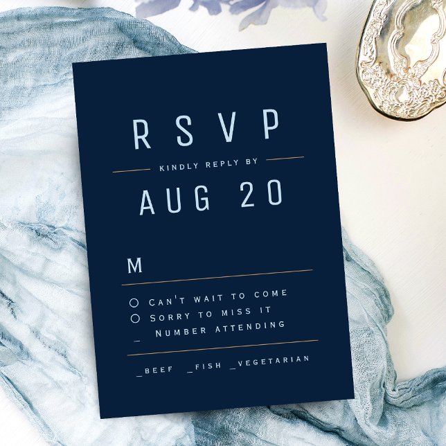 RSVP de Tipografia Simples Chic marinho Azul Moder (Navy Blue Modern Chic Simple Typography RSVP)