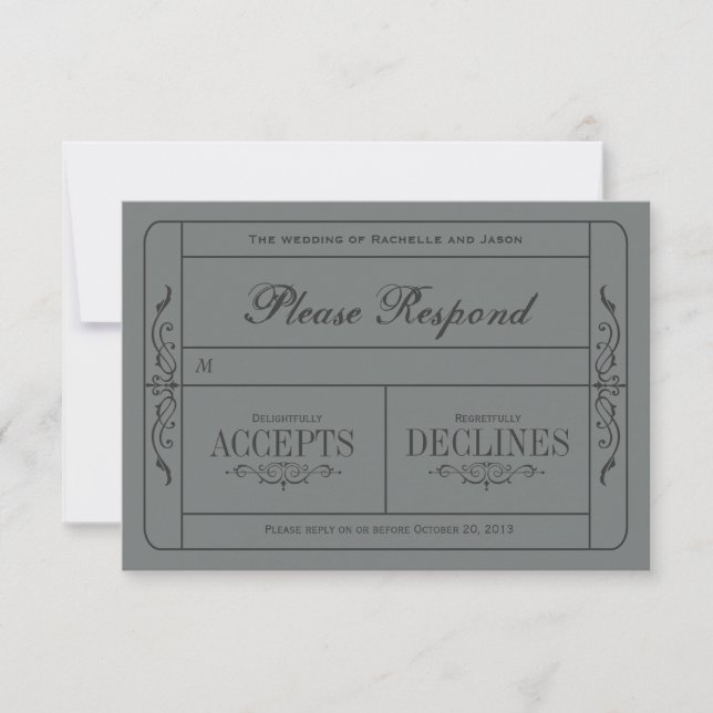 RSVP de Tíquete do casamento vintage (Frente)