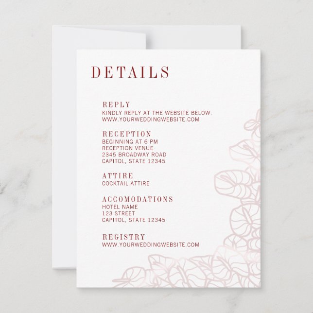 RSVP Detalhes do Casamento com Anthurium e Cartão de Re (Frente)