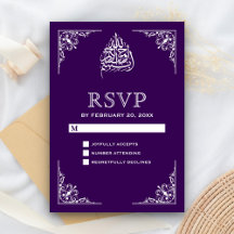 RSVP do Casamento Islâmico Roxo Elegante