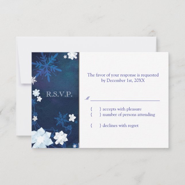 RSVP do Casamento no inverno Elegante Blue & White (Frente)