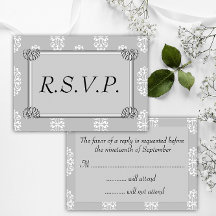 RSVP do Casamento tema damasco Silver