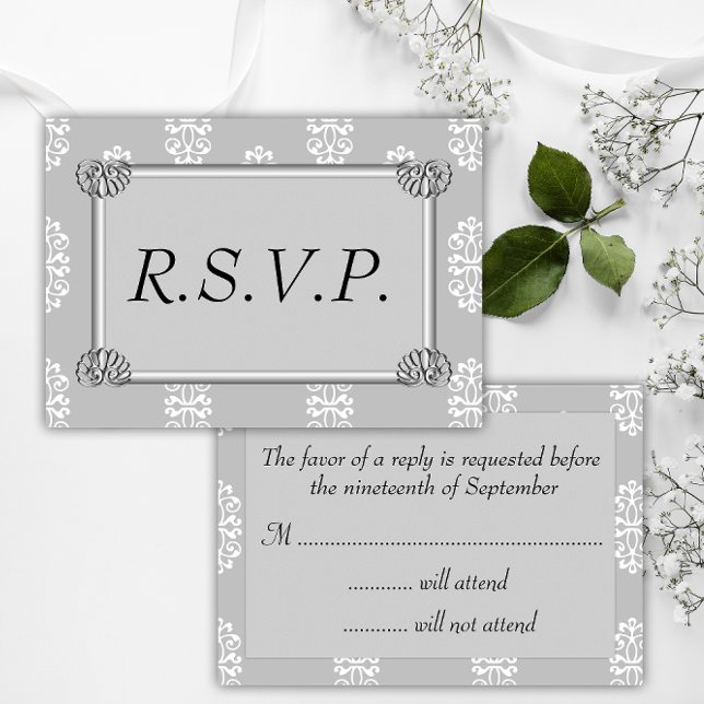 RSVP do Casamento tema damasco Silver (Criador carregado)