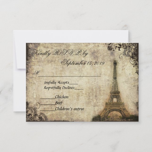 RSVP do Casamento vintage de Paris Eiffel Tower (Frente)