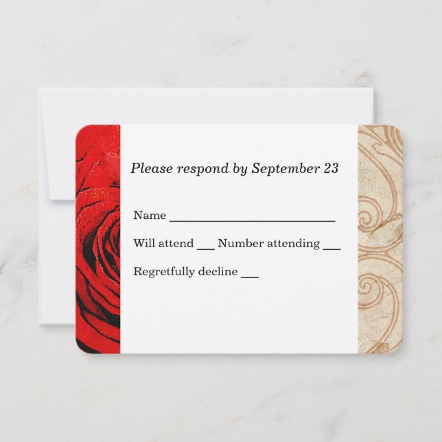 RSVP do Casamento vintage rosa vermelha (Frente)
