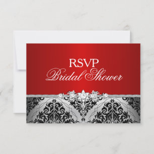 RSVP do Chá de panela Red Silver Damask & Jewel