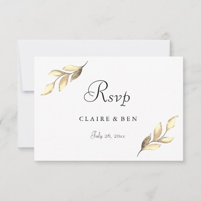 RSVP do Convite de casamento Moderno Leaf Dourado  (Frente)