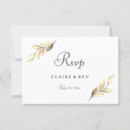 RSVP do Convite de casamento Moderno Leaf Dourado