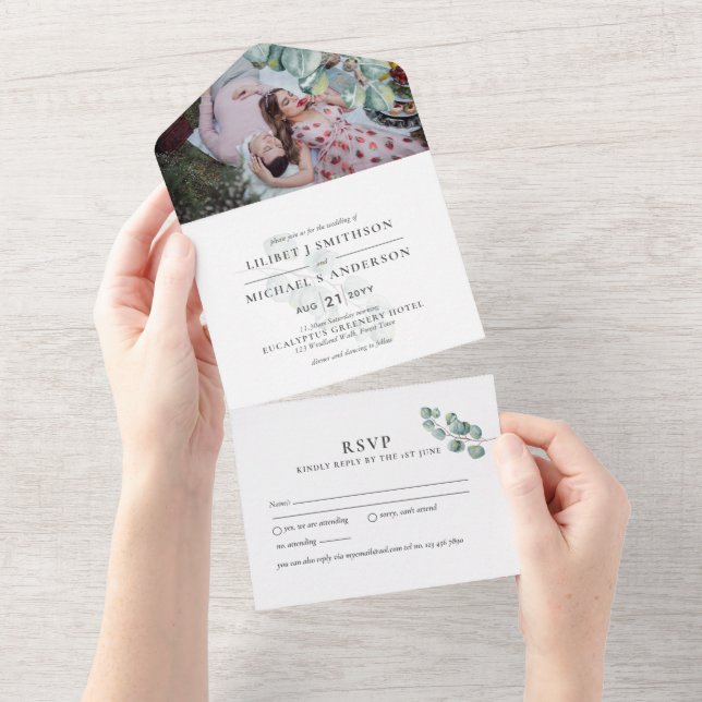 RSVP do Convite de casamento PHOTO Eucalyptus Gree (Aba destacável)