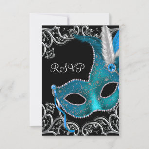 RSVP do Mascarada do Teal Blue Silver Mask Party