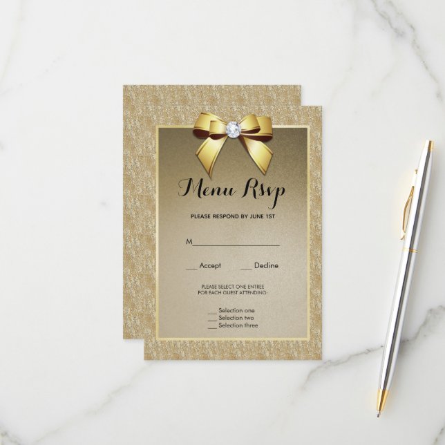 RSVP do Menu de Casamento Gem Dourado e Na moda (Frente/Verso In Situ)