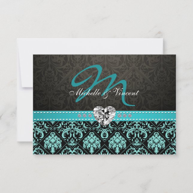 RSVP do Monograma Azul Aqua e Negro (Frente)