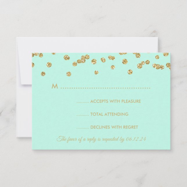 RSVP Dourada Faux Glitter Confetti Mint Green (Frente)