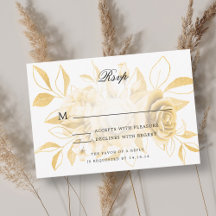 RSVP Dourada Watercolor Floral de Casamento Elegan