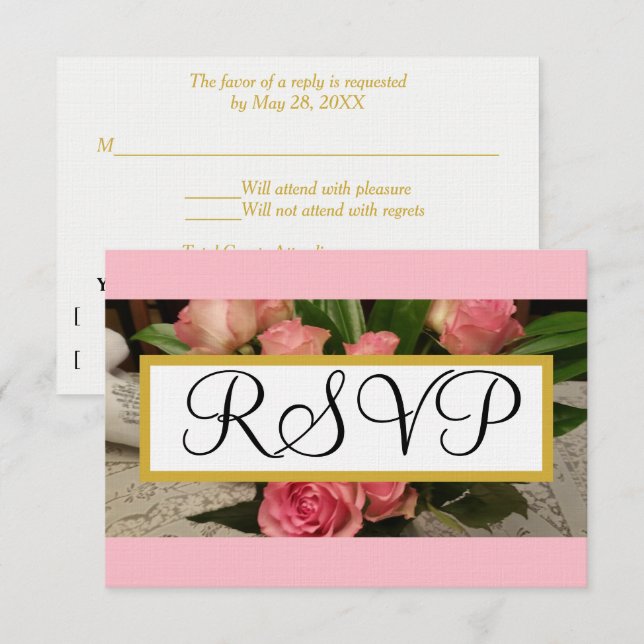 RSVP Dourado de Casamento de Prata de Rosas Rosa S (Frente/Verso)